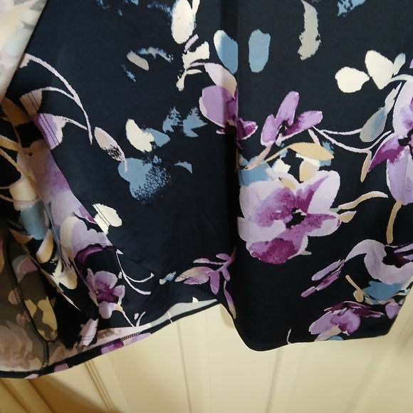 The Limited Floral Faux Wrap Dress Large Blue Purple 3/4 Sleeve - Picture 7 of 10